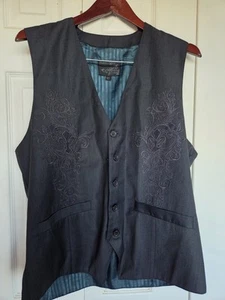Franky Max Vest XL Mens Embroidered Fluer-De-Lis Scroll Pattern Polyester Rayon - Picture 1 of 11