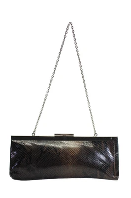 Calvin Klein Womens Snakeskin Print Leather Chain Strap Clutch Handbag Brown - Image 1 of 4