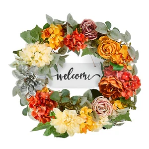 VEVOR Corona Decorativa Artificial con Hortensias Rosas Naranjas y Amarillas - Imagen 1 de 12