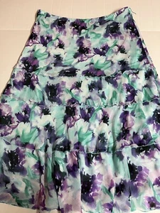 Dress Barn Stufen Blumen Maxirock Gummibund grün lila & weiß Gr. LG - Bild 1 von 3