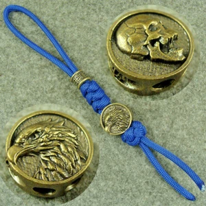 550 Paracord Knife Lanyard Brass " Skull + Eagle " Bead Keychains Pendant GH497 - Picture 1 of 12