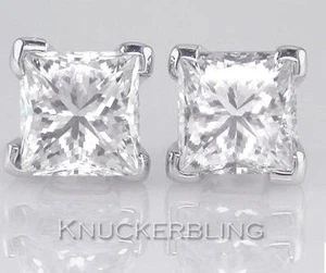 Diamond Solitaire Studs 3.00ct Certified D IF VG Princess Cut in Solid Platinum - Picture 1 of 1