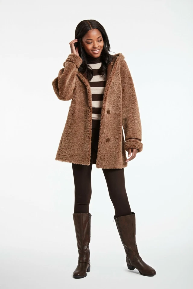 Abrigo con capucha reversible de piel de oveja oso de peluche pato azul #286 talla L $1500 al por menor Foto 1 de 4