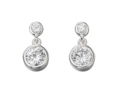 Doppio Zircone Goccia Orecchini Argento Sterling 925 Marchiato Nuovo IN Scatola - Immagine 1 di 3