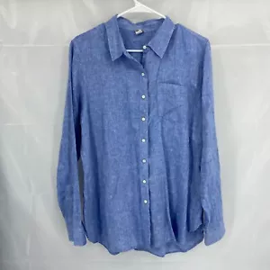 LL Bean Women 1X Linen Shirt Blue Long Sleeve Button Front Breathable Blouse Top - Picture 1 of 9