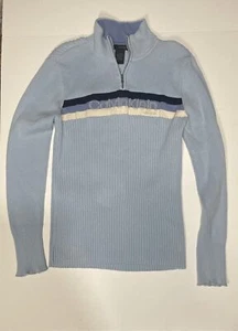 Suéter Pullover Calvin Klein Vintage Y2K Azul Claro Rayas Acanalado Cuarto Cremallera - Imagen 1 de 8
