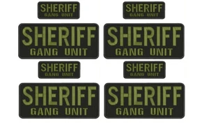 Sheriff Gang Unit 4 sets Emb patch 4x10 & 2x5 Velcr@ On Back Od Green On Black - Picture 1 of 2