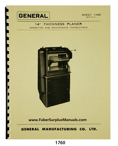 Manual de operación, mantenimiento y lista de piezas de cepilladora General 14" #1760 - Imagen 1 de 7