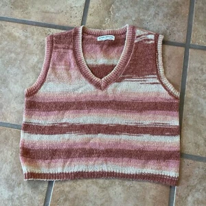Made with love Juniors  pink striped  cable knit sweater vest size L - Picture 1 of 5