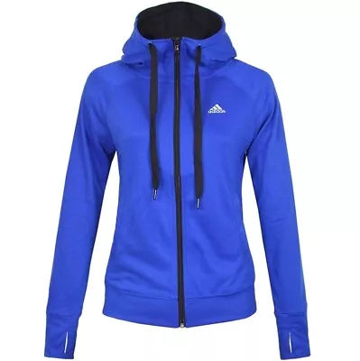 Adidas Damen Hoodie Trainingsjacke Laufjacke Sport Jacke Kapuzen Sweatjacke Blau • 31.68€