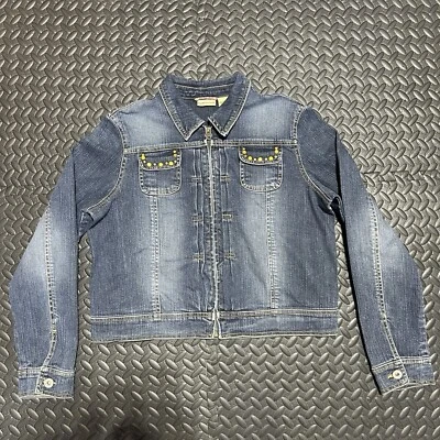 Ruff Hewn Jean Jacket Women’s Size Large Well Worn Embroidery Floral Denim Beads - Image 1 of 4