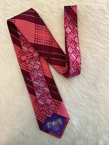 Corbata de seda a cuadros colorida Robert Graham rosa borgoña naranja 3,5""x60"" clásica - Imagen 1 de 7