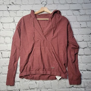 PrAna Farin Textured Pullover Drawstring Hoodie 100% Organic Cotton Brick Red Sm - Picture 1 of 11
