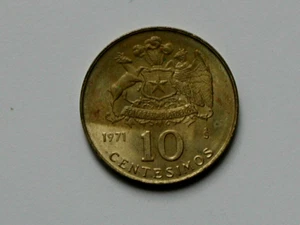 Chile 1971 10 CENTESIMOS Coin AU+ with Uneven Toned-Lustre - Picture 1 of 2