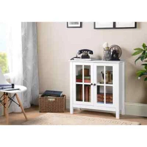 OS Home and Office White Glass Door Accent and Display Cabinet - Picture 1 of 8