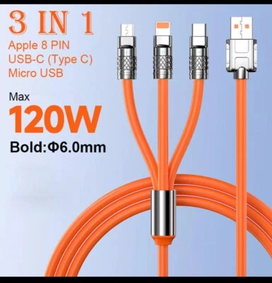 3 in 1 Fast Charging Cable Cell Phone Charger Cord For iPhone Type C Micro USB - Image 1 of 4