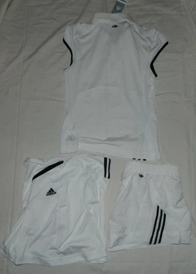 New Women Adidas Solid Black White Tennis Set Skirt Shirt Short Size S NWT - Image 1 of 4