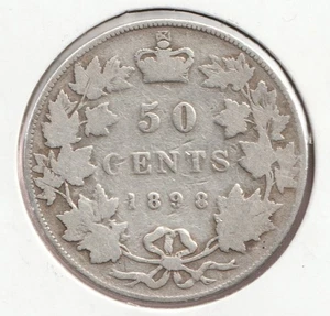 1898 Canadian 50 Cents - Queen Victoria - Sterling Silver Coin - Picture 1 of 2