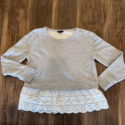 J. Suéter Crew Mujer S Pequeño Gris Blanco Floral Flecos Negocios Informal Foto 1 de 4