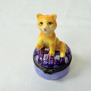 Orange Katze Plaid Decke Keramik Klappfigur Sammlerstück Schmuckschatulle - Bild 1 von 9
