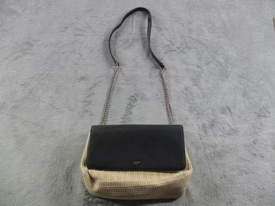 Bolso de Hombro DKNY Mujer Negro Beige Tejido Paja Cadena Correa Bandolera Cartera Foto 1 de 4