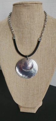 Chico's Necklace Nwt Bold Silver And Black Leather - Image 1 of 4