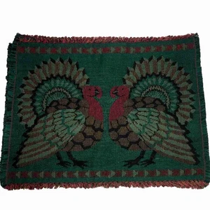 Thanksgiving Turkey Placemats Set Of 4 Tapestry Woven Primitive Style - Picture 1 of 9