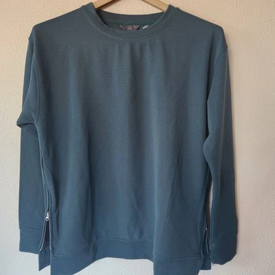 Pullover para mujer Danskin pequeño verde acanalado manga larga cremalleras laterales top deportivo Foto 1 de 4