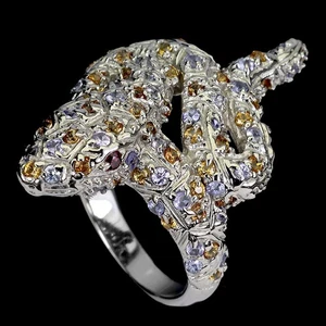 925 Sterling Silver Ring Round Sapphire Tanzanite Natural Gemstone Jewelry - Picture 1 of 13