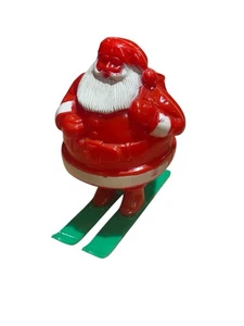 Vintage Rosbro Hartplastik Weihnachtsmann auf Skiern Süßigkeiten Behälter - Bild 1 von 6