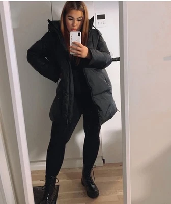 ZARA WOMEN NEW WATER AND WIND PROTECTION HOODED DOWN COAT 8073/232  BLACK S - Image 1 of 4