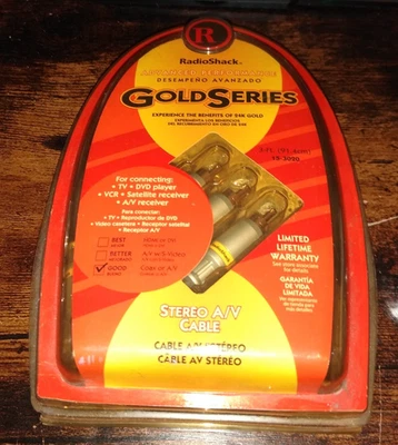 Radio Shack 3 FT Stereo A/V Cable Audio Video 24K Gold Plated Connectors 15-3020 - Image 1 of 3