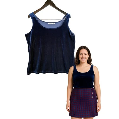 Susan Graver Velvet Tank Women L Navy Shell Holiday Party Office Career - Image 1 of 4