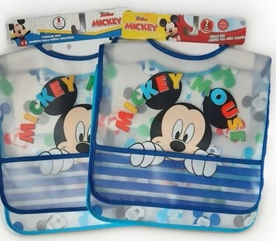 Baberos Disney Junior Mickey Mouse para niños pequeños unisex 6M+ resistentes al agua paquete de 2 Foto 1 de 4