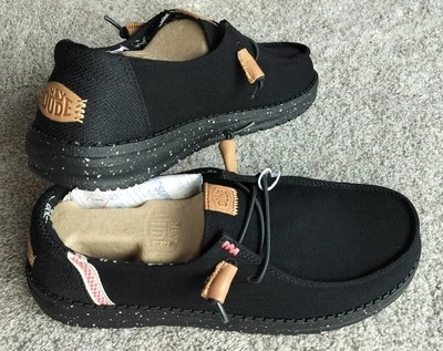 Zapato cómodo Hey Dude para mujer talla 6/6,5 Wendy de lona negro marrón playa barco sin cordones Foto 1 de 4