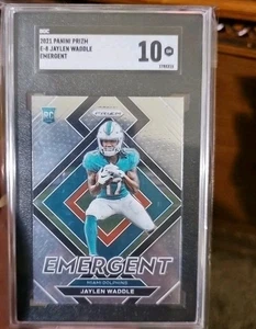 Prizm Jaylen Waddle Emergent 2021 #E8 Rookie RC SGC 10 GEMA como nuevo Dolphins - Imagen 1 de 3
