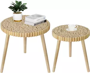 Round Coffee Table Set of 2, Farmhouse Nesting Coffee Table, Small Circle Wood C - Picture 1 of 7