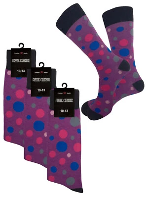 3 PK DRESS SOCKS PURPLE BLACK POLKA DOTS NOVELTY WEDDING SOCKS 10-13 - Image 1 of 4