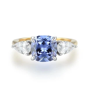 Ladies 18 Carat Gold on Sterling 925 Solid Silver Tanzanite White Sapphire Ring - Picture 1 of 8
