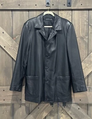 Blazer Kenneth Cole New York Vintage Forrado Negro Cuero Genuino Para Hombre Talla L Foto 1 de 4