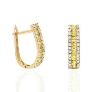Solid 14k Yellow Gold Triple Row Birthstone set w/ White CZ Leverback Earrings - Picture 1 of 13