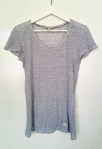 Burberry Brit Black / White Striped 100% Linen Cap Sleeve Top XS/S GC - Picture 1 of 14