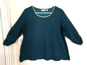 Susan Graver Damen Bluse 1X Plus blau grün gold gepunktet Shirt 3/4 Arm - Bild 1 von 4