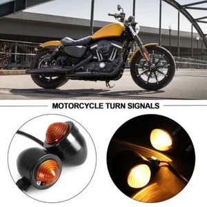 Motorcycle Black LED Bullet Amber Brake Blinker Turn Signals Lights For Harley - Foto 1 di 11