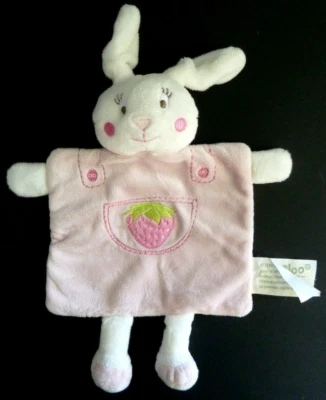 3. DOUDOU PLAT LAPIN KIMBALOO ROSE FRAISE VERT BLANC PATTE BOUTON  ETAT NEUF * - Photo 1/2
