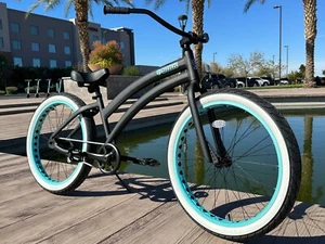 SIKK Ladies Wide Ride SS Aluminum Frame Single Speed Black Teal Wheels - Picture 1 of 6
