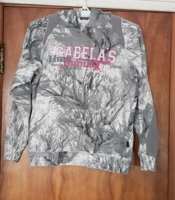 Cabela's Women's Hoodie Sweatshirt Camo Drawstring Gray Pink Pouch Sz S Reg  - Image 1 of 4