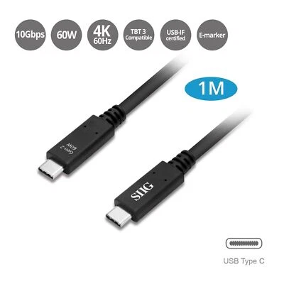 SIIG CB-TC0E11-S1 USB 3.1 Type-C Gen 2 Cable 60W 1M 10Gbps Brown Box - Image 1 of 4