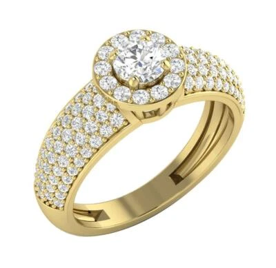 Pave Set Halo Solitaire Anniversary Ring I1 G Round Cut Diamond 1.25 Ct 14K Gold - Image 1 of 4
