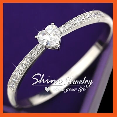 18K WHITE GOLD FILLED WOMEN SILVER LOVE HEART SIMULATED DIAMOND BAND BANGLE GIFT Foto 1 de 4